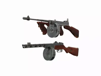 WW2 Submachine guns Low-poly 3D model
