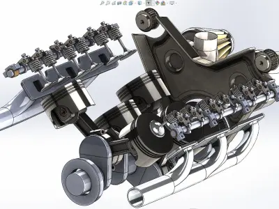Car Engine V6 animated - solidworks 3D model