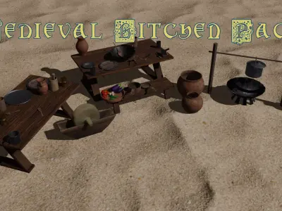 Medieval Kitchen Pack Low-poly 3D model