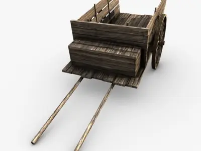 low poly wooden old cart 3D model