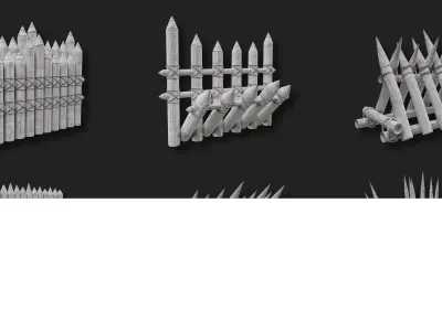 6 Medieval Wooden Palisade Pack Base Meshes 3D model