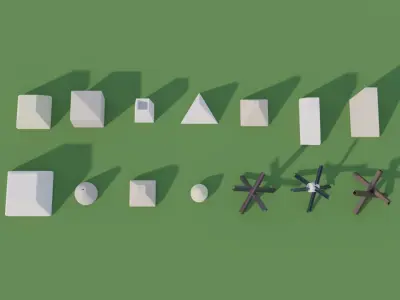 Anti Tank Obstacles - Concrete Blocks Czech Hedgehogs Barriers Low-poly 3D model