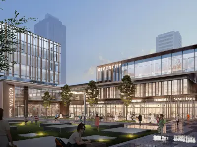 Modern commercial street Low-poly 3D model