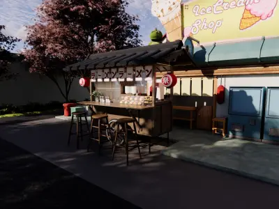 Japanese Style cart Foodcart Fruitcart 3D model