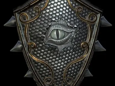 Shield with eye low poly 6 texture options and high poly Low-poly 3D model