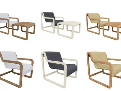 Wooden armchair with coffee table Low-poly 3D model