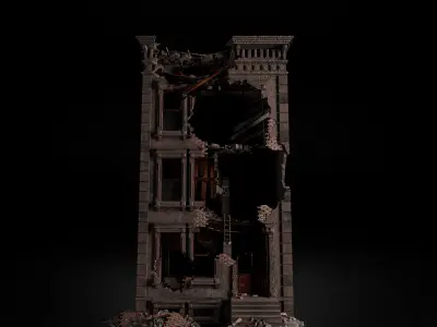 DESTROYED OLD BUILDING POST APOCALYPSE PACK - 7 BUILDING 3D Model Collection