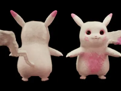 Pikachu Model With Fur Low-poly 3D model