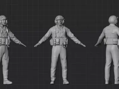 Military Helicopter Pilot - Rigged Low-poly 3D model