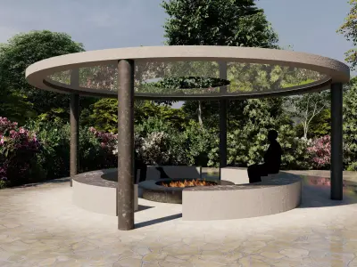 Free Modern Circular Fire Pit Pavilion-Outdoor Landscape Free low-poly 3D model