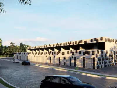 Modern Commercial Complex 3D Model with Geometric Facade Design 3D model