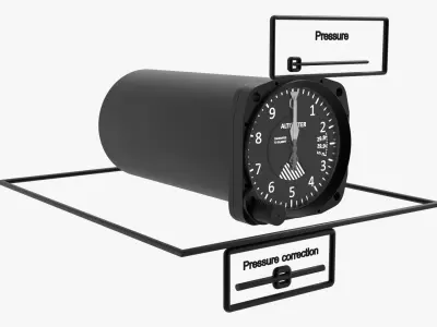 Cylindrical Aircraft Altimeter Mechanical Dial Black Rigged 3D model