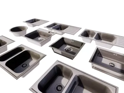 3D sink Stainless Steel Kitchen Sink Collection Low-poly 3D model