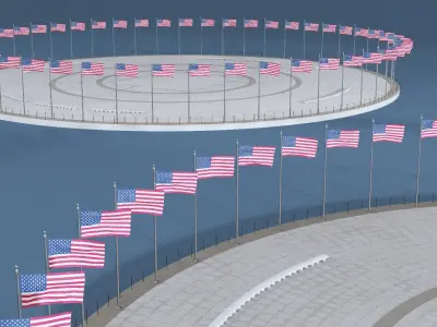 Circle Plaza with Flagpoles 3D model