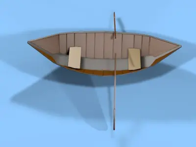 Boat Low Poly wooden with two paddles Low-poly 3D model