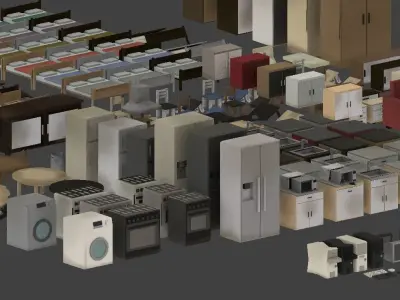 Furniture set Low Poly TopDown Low-poly 3D model