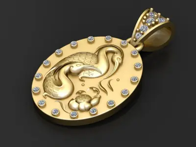 Silver Duck Shape Diamonds pendant 3D print model