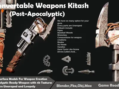 100 Convertable Weapons Kitbash Post-Apocalyptic Low-poly 3D model