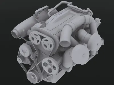 Nissan RB28 Twin Turbo by HKS engine Low-poly 3D model