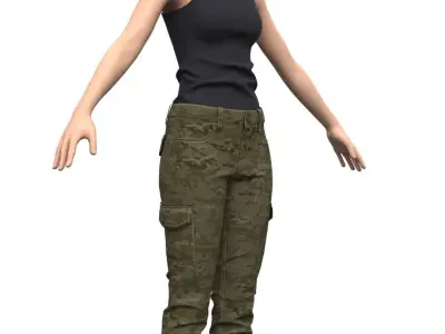 Female Military Style Cargo Pants - Marvelous Designer 3D model