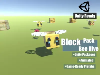 Block Pack Bee hive - block styled voxel bee hive Low-poly 3D model