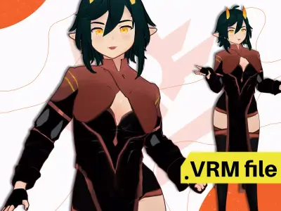 VRM DEMON ELF FANTASY RPG GIRL COAT EVIL HORNED 3D model