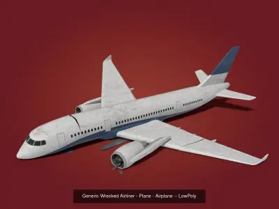  Generic Wrecked Airliner - Plane - Airplane -- Low Poly LowPoly 3D Model Collection