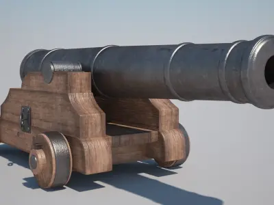 Cannons Set cannon on wooden platform 3D model