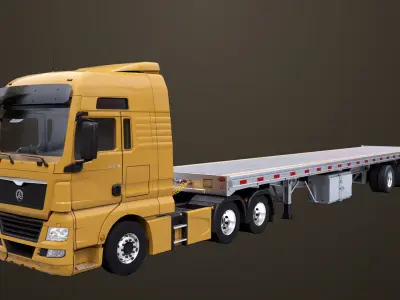 Heavy Truck 04 Flatbed Load Trailer All PBR Unity UE Textures Low-poly 3D model