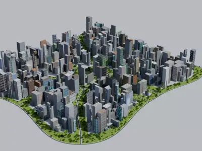 City Downtown Skyscraper Low-poly 3D model 7