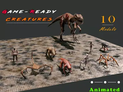 10 Game Ready Animated Creatures Low-poly 3D model