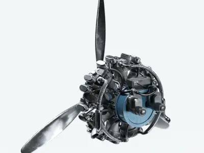 Airplane Radial Engine with Propeller 3D model