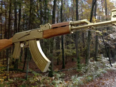 AK47 Golden Version01  GameReady  Low-poly 3D model