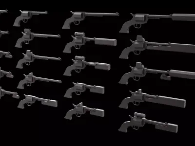 Stylized Low Poly RevolverV2 -20 Variations Game Ready Low-poly 3D model