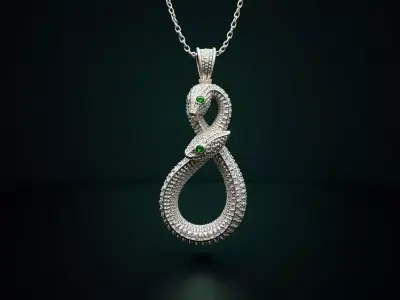Luxurious Diamond Double Snake Pendant Necklace Low-poly 3D model