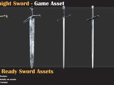 20 Knight Sword with Texture - Game Asset 3D model