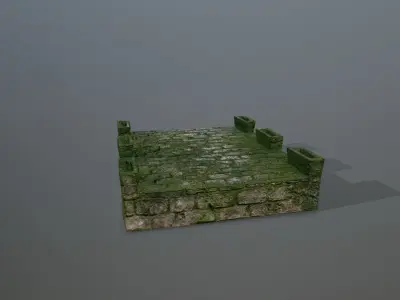 Altar Set stone wall with grass Low-poly 3D model