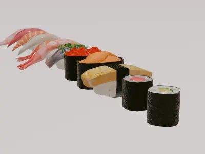 12-piece sushi model asset Low-poly 3D model