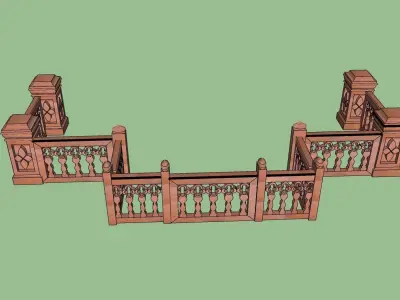 indian jodhpuri stone railing with balester 3d modal Low-poly 3D model