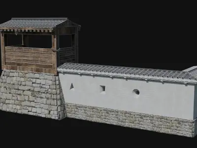 MODULAR JAPANESE WALLS PALISADE FEUDAL FENCE BARRIER COLLECTION Low-poly 3D model