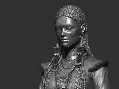Cyber-Girl woman holding cup 3D print model