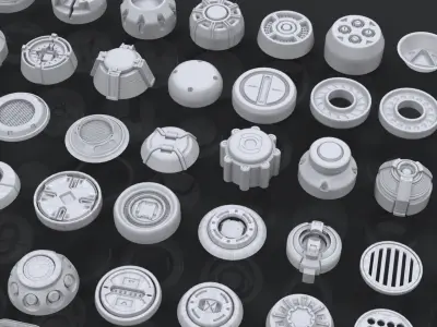 Hard Surface Sci-Fi Industrial KitBash 3 PACK Low-poly 3D model