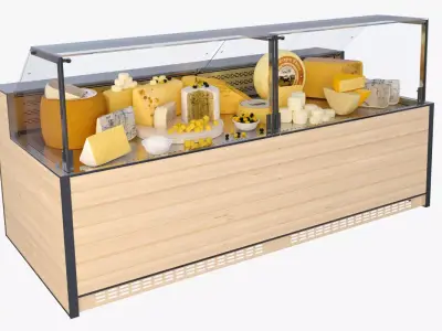 Supermarket display and variouse cheese 3D model
