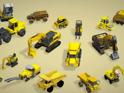 Cartoon Yellow Construction Toy Vehicle 3D Model Assets Low-poly 3D model