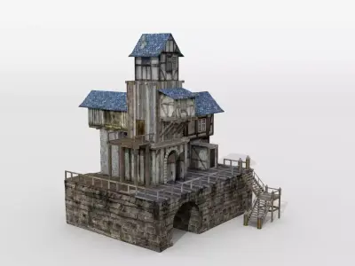 Fantasy-style medieval half-timbered building 3D model