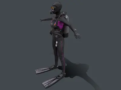 Female Scuba Diver  Low-poly 3D model