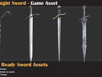 20 Knight Sword with Texture - Game Asset 3D model