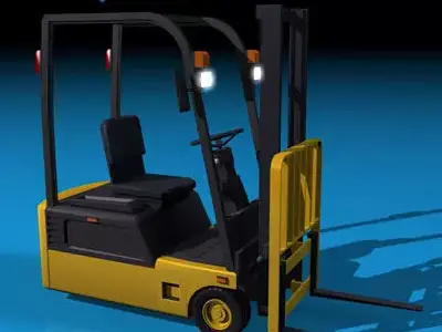 Forklift collection barrels on pallet with 3D model