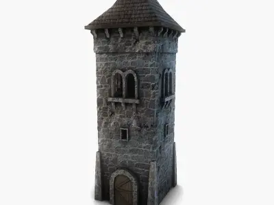 Low poly stone tower Low-poly 3D model