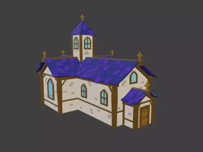 Church with roof Low-poly 3D model